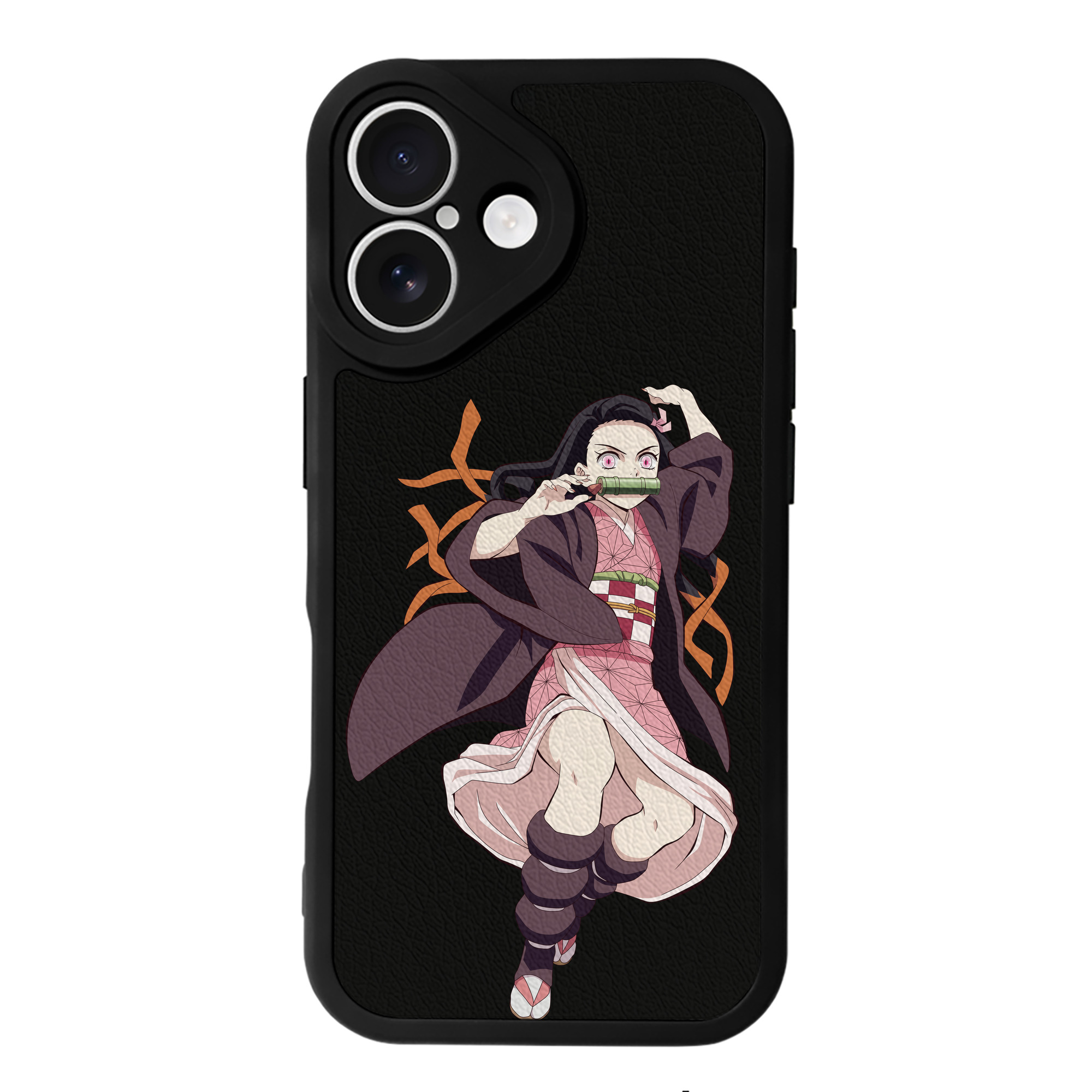 （画像用） 鬼滅の刃（きめつのやいば）竈門 禰󠄀豆子／かまど ねずこ Kamado Nezuko 【iPhone 16シリーズ対応】シリコンスマホケース（レザー調） 材質：シリコン